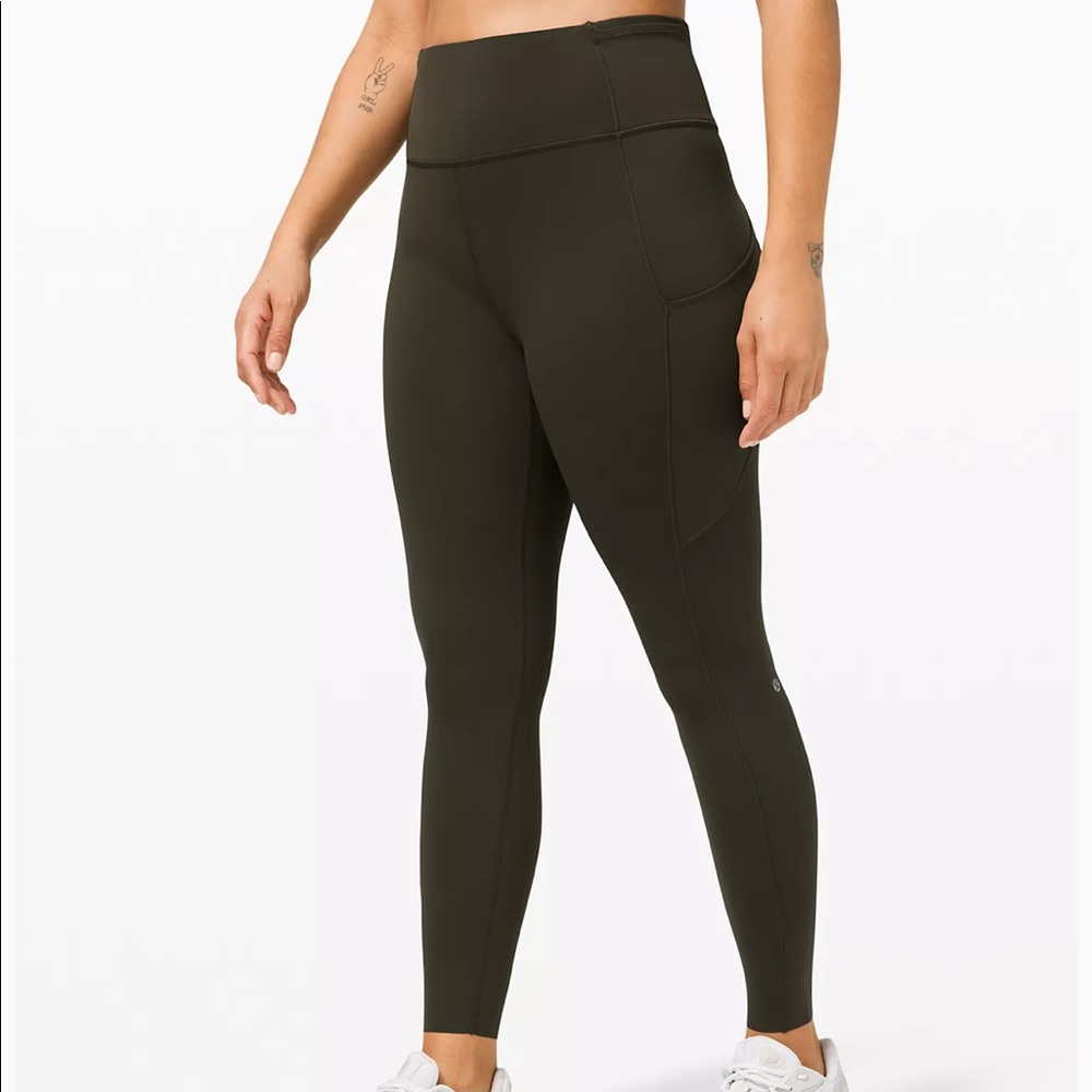 lululemon 28” fast and free leggings (olive green)